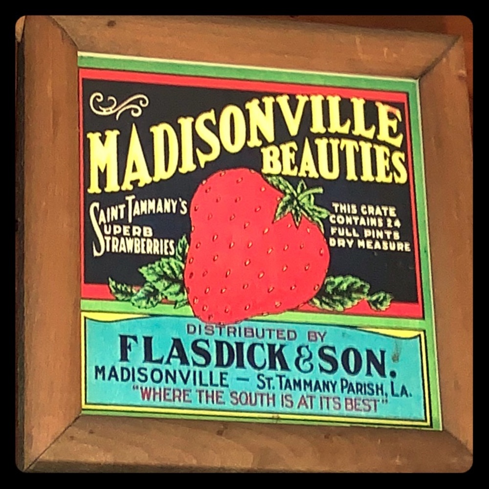 Antique framed old fashioned Louisiana crate label